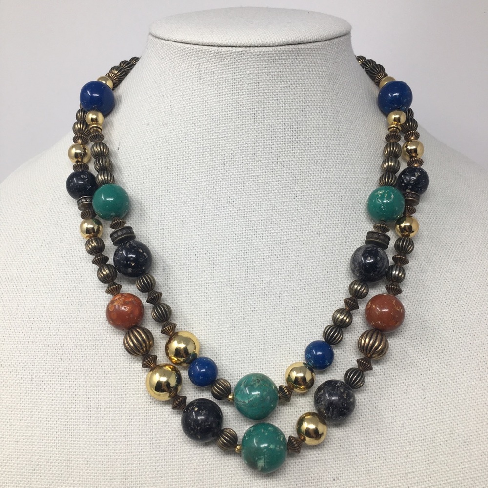 22” Graduated Metal & Stone Beads Necklace